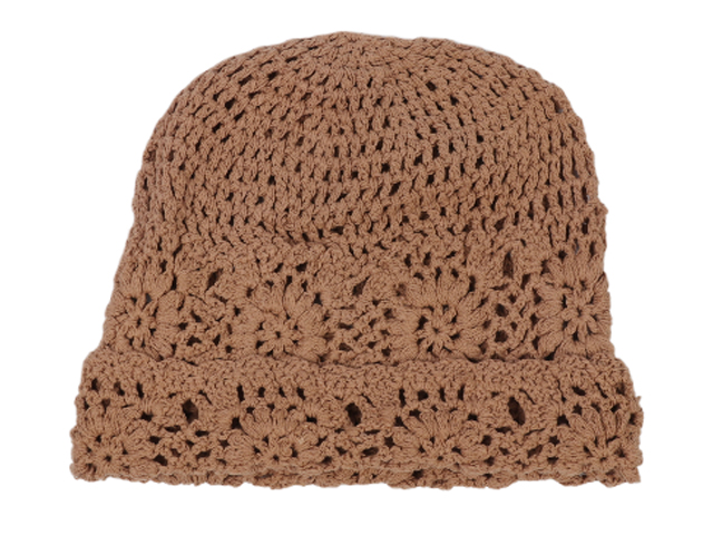 Khaki Knitted Crochet Cloche Hat, MOQ-6/pk - Click Image to Close